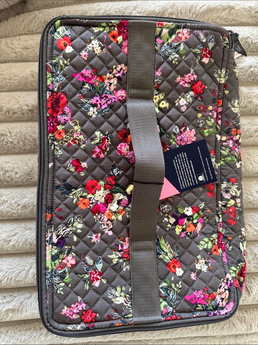 Vera Bradley Gray Quilted Travel Case with Bright Floral Print